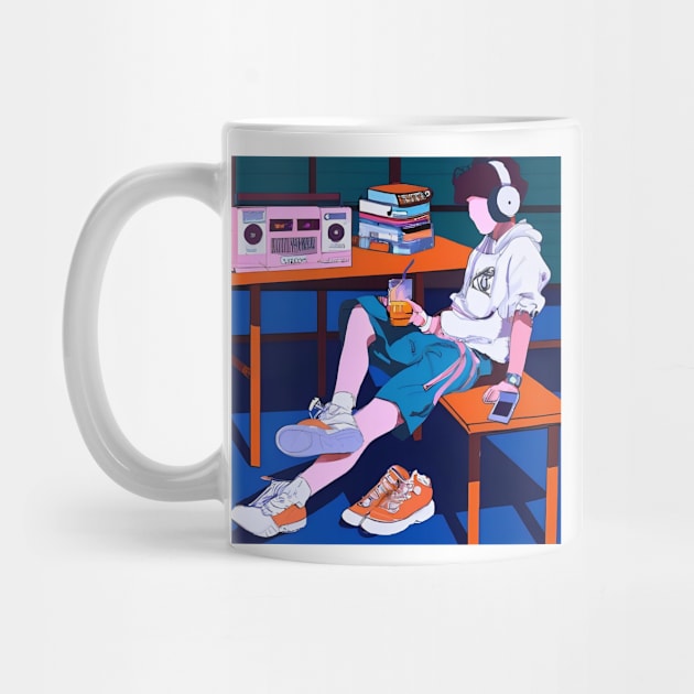 Cute Boy with Headphone Chilling - Anime - Retro Future by Trendy-Now